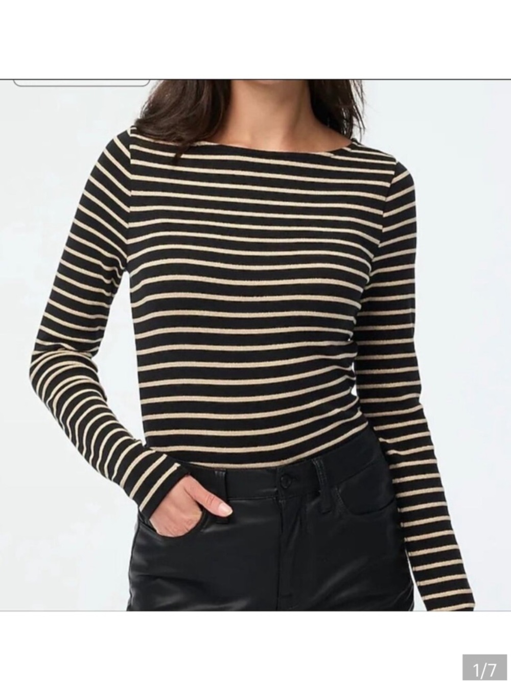 J. Crew Black and Gold Striped Boatneck Long Sleeve Top